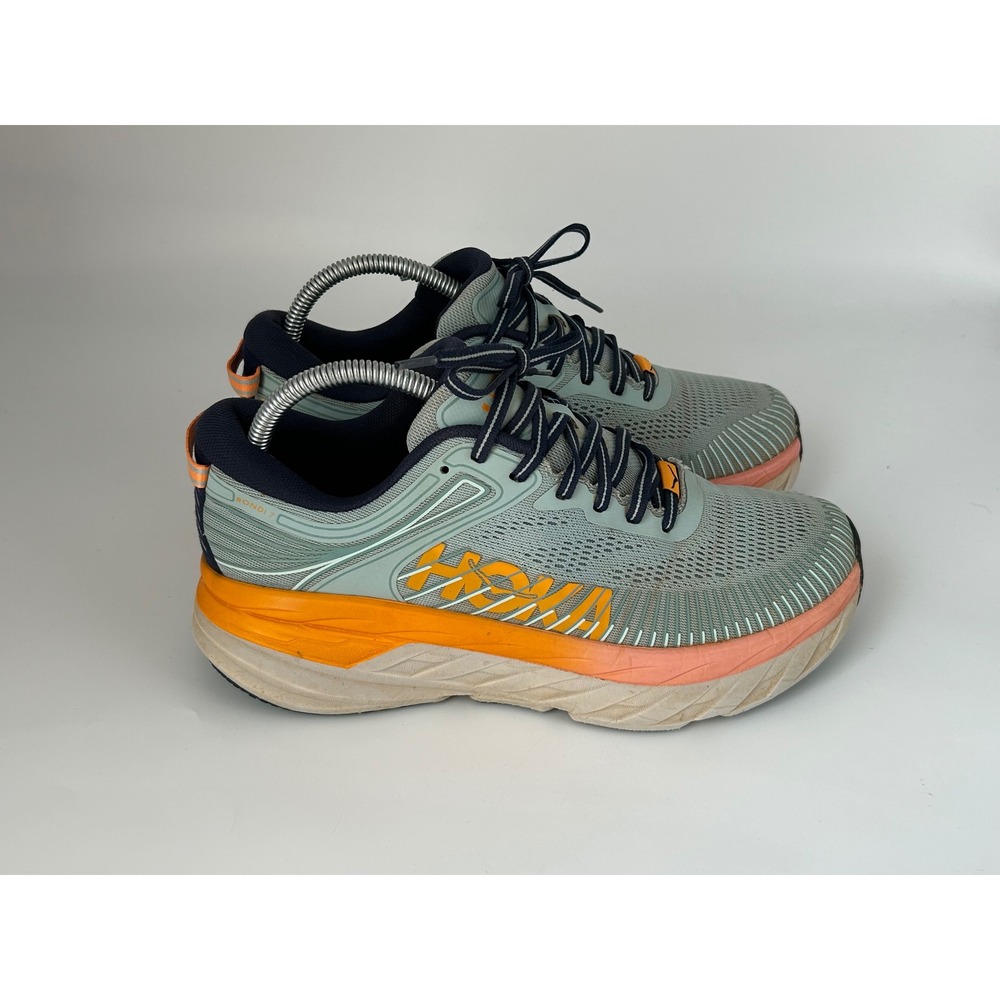 Hoka One One Bondi 7 Running Shoes Women 9 Blue Orange Jogging performance - Picture 7 of 11